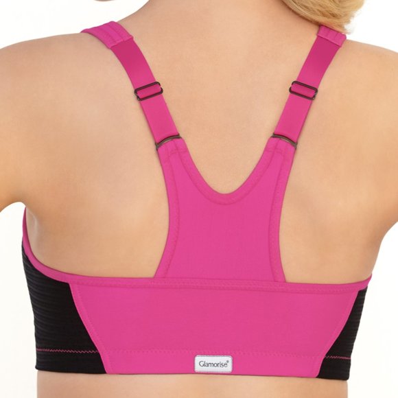 Glamorise SPORT Bra 32G (HIGH-IMPACT) Wicks! (RACERBACK) T-Back Zip-Up PINK New - Picture 5 of 16